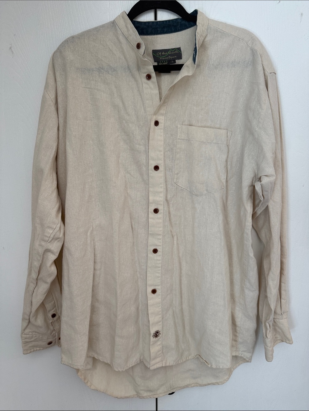 Of The Earth 100% Hemp Natural Cream Button Down Long Sleeved Shirt Mens Large